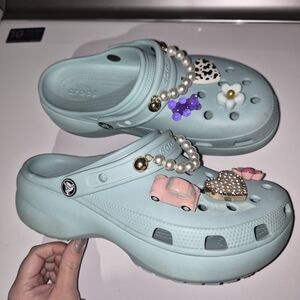 CROCS Women's Pastel Blue Clogs with Charms